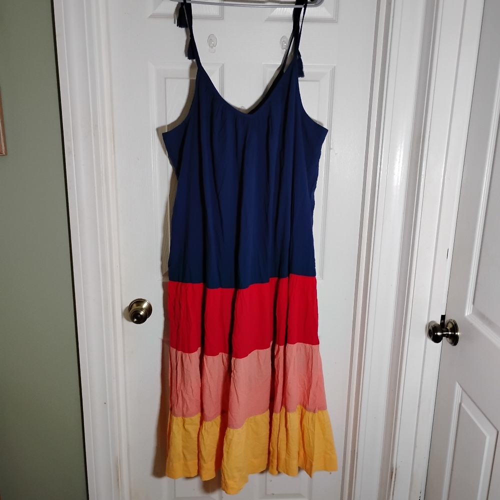 Maxi Sun Dress Rainbow Tiered Ruffled Adjustable Straps Old Navy